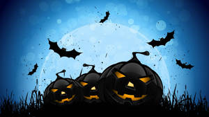 Black Halloween Pumpkins Bats Wallpaper