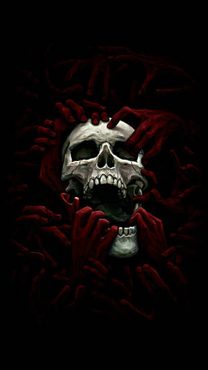 Black Horror Red Hands On Skull Wallpaper