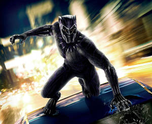 Black Panther Superhero Car Chase Wallpaper