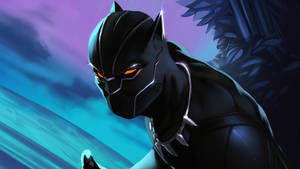 Black Panther Superhero Orange Eyes Digital Art Wallpaper