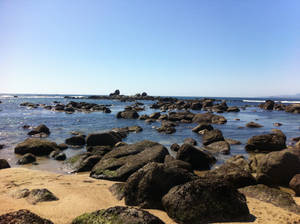 Black Rocks On Beach Desktop Wallpaper