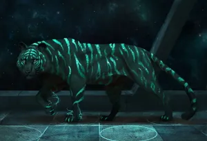 Black Tiger With Glowing Stripes Wallpaper