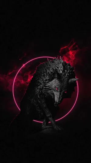 Black Wolf In Pink Circle Wallpaper