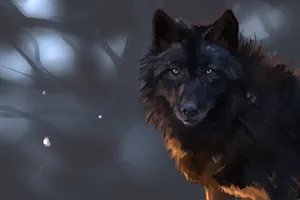 Black Wolf Raster Painting Wallpaper