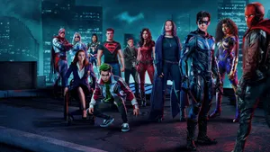 Blackfire With Heroes On Rooftop Wallpaper