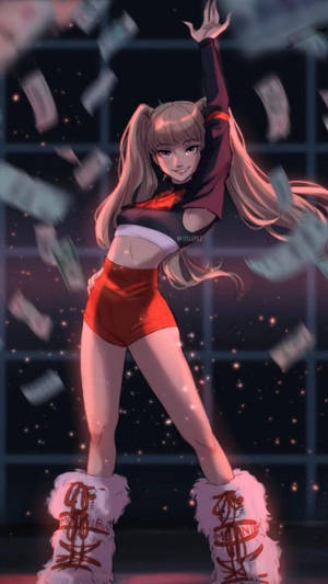 Blackpink Cartoon Aesthetic Dancing Lisa Money Wallpaper