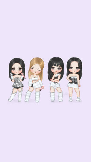 Blackpink Cartoon In White Clothes Wallpaper