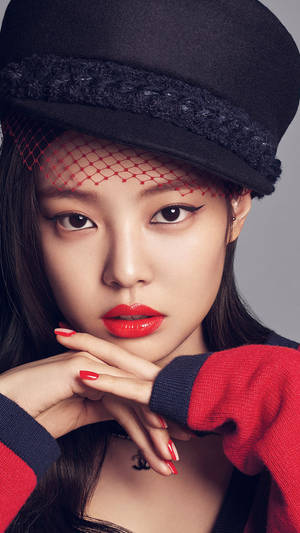 Blackpink Jennie Wearing Red Lipstick Wallpaper