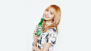 Blackpink Lisa Holding A Bottle Wallpaper