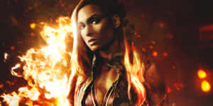 Blazing Fire Behind Becky Lynch Wallpaper