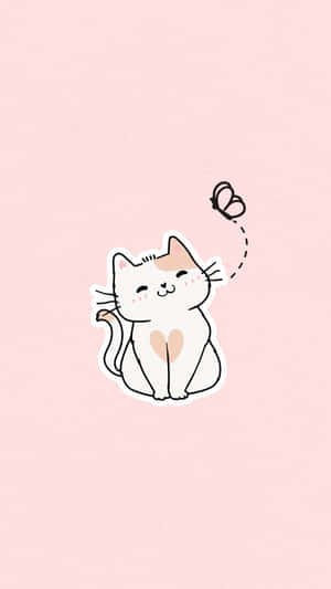 Blissful Cat Pink Background Wallpaper