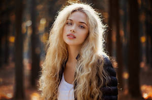 Blonde Female Model Blurry Woods Wallpaper