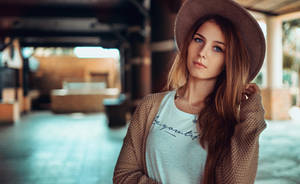 Blonde Female Model Cowgirl Hat Wallpaper