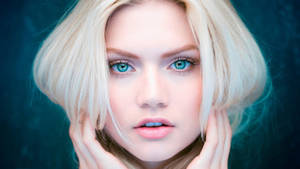 Blonde Female Model Head Teal Wallpaper