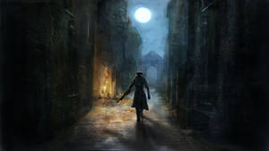 Bloodborne Hunter In Yharnam Dark Alley Wallpaper