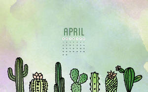 Blue Aesthetic April With Cute Cactus Wallpaper