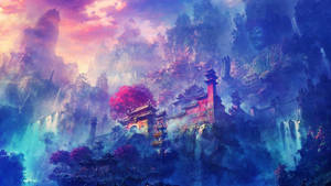 Blue And Purple Anime Scenery Wallpaper