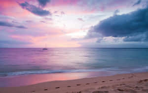 Blue And Purple Sunset With A Boat Wallpaper