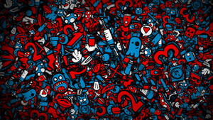 Blue And Red Cartoon Collage Wallpaper