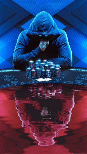Blue And Red Man Wearing Hoodie Looking At Baccarat Game Wallpaper