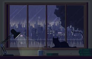 Blue Anime Silhouette Cat Aesthetic Wallpaper