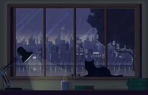 Blue Anime Silhouette Cat Aesthetic Wallpaper