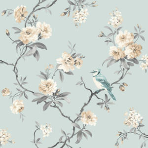 Blue Bird Floral Wallpaper
