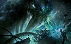 Blue Cthulhu Vs Man Wallpaper