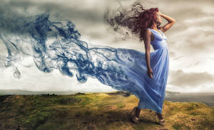 Blue Dress Disintegration Wallpaper