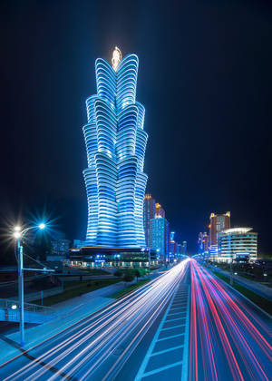 Blue Galaxy Tower In Pyongyang Wallpaper