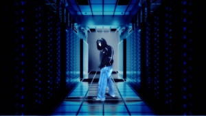 Blue Hacker On Hallway 3d Wallpaper
