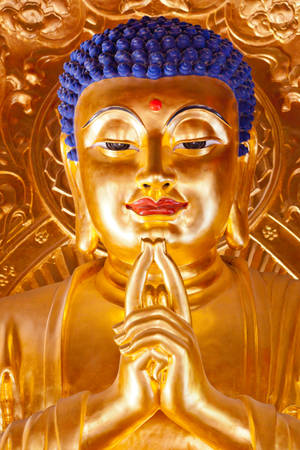 Blue-haired Golden Buddha Wallpaper