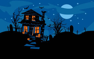 Blue Haunted House Art Wallpaper