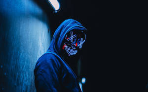 Blue Hoodie Guy With Electronic Mask Wallpaper