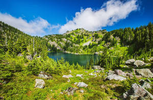 Blue Lake Surrounded By Hillside Wallpaper