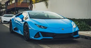 Blue Lamborghini Aventador By The Road Wallpaper
