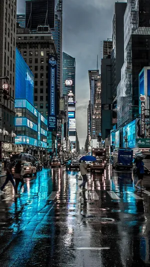 Blue Lights In New York Iphone Wallpaper