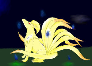 Blue Lights Nine Tailed Fox Wallpaper