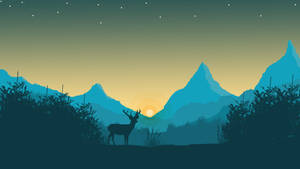 Blue Minimalist Deer And Mountain Wallpaper