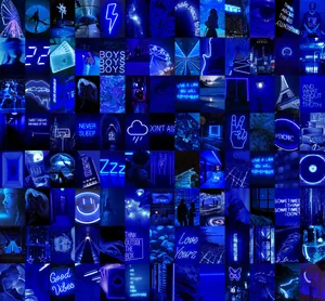 Blue Neon Aesthetic Collage Wallpaper
