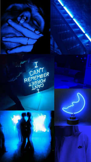 Blue Neon Aesthetic Collage Wallpaper