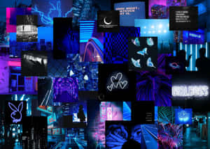 Blue Neon Aesthetic Collage Wallpaper