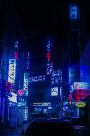 Blue Neon Night Alley Wallpaper