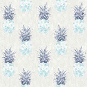 Blue Peonies Pineapple Pattern Wallpaper