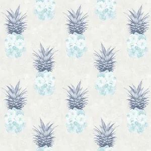 Blue Peonies Pineapple Pattern Wallpaper