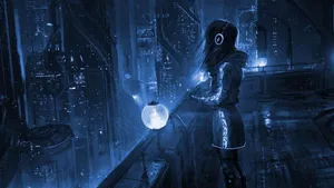 Blue Rooftop Girl Cyberpunk 1920x1080 Wallpaper