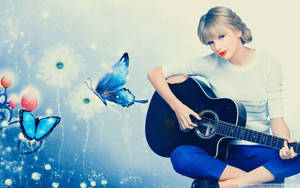 Blue Theme Taylor Swift Playing Guitar Wallpaper