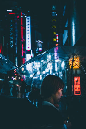 Blue-tinted Tokyo Japan Girl Wallpaper