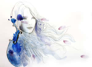 Blue Watercolor Woman For Girls Wallpaper