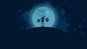 Blue Weightlifter With Barbell Art Wallpaper
